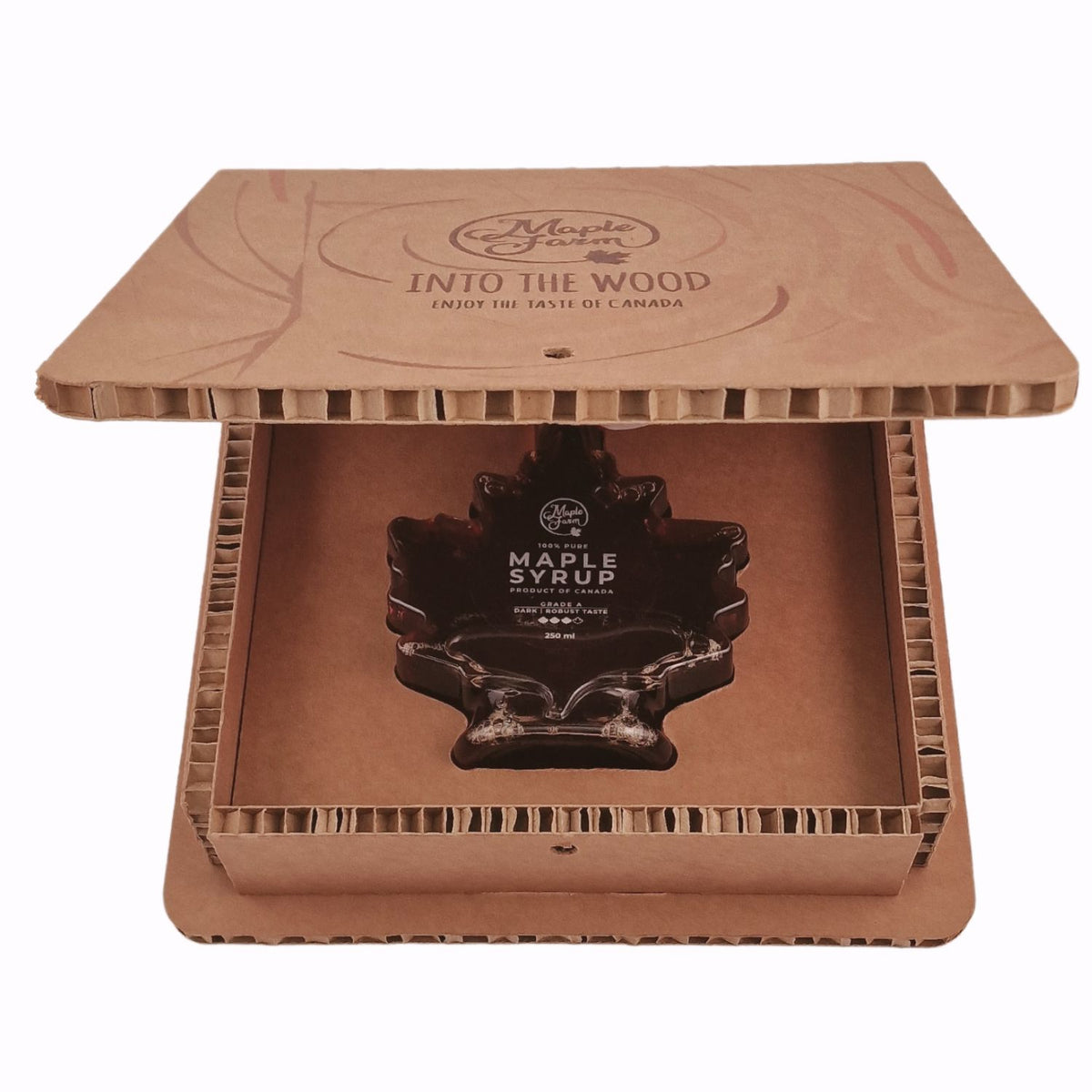 Pure Maple Syrup – Dark – 250ml leaf-shaped bottle in gift box