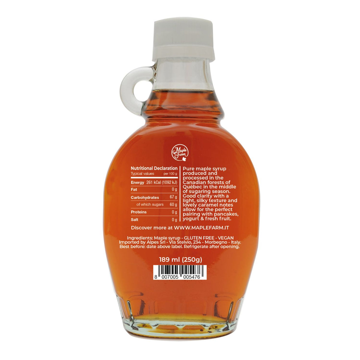 MapleFarm sciroppo d'acero Dark ingredienti e valori nutrizionali
