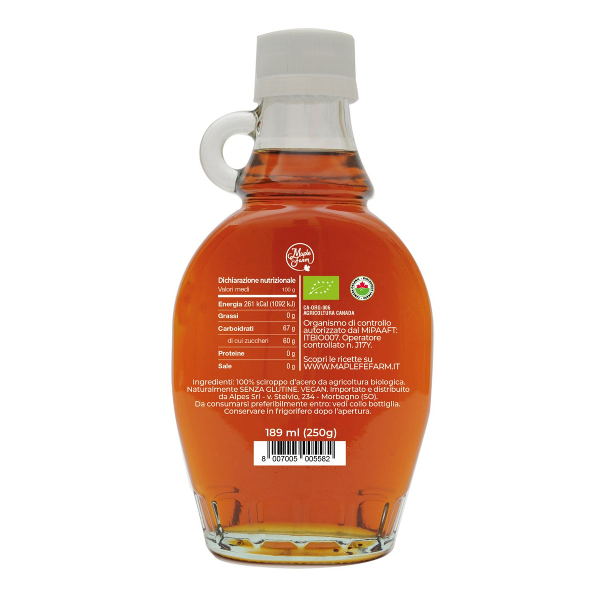 MapleFarm sciroppo d'acero Dark biologico ingredienti e valori nutrizionali