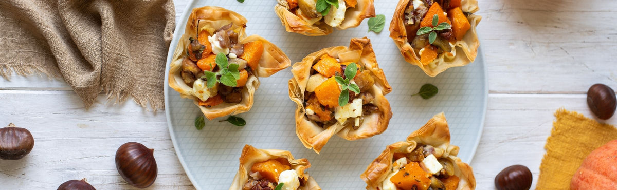 Tartellette con zucca e castagne allo sciroppo d’acero